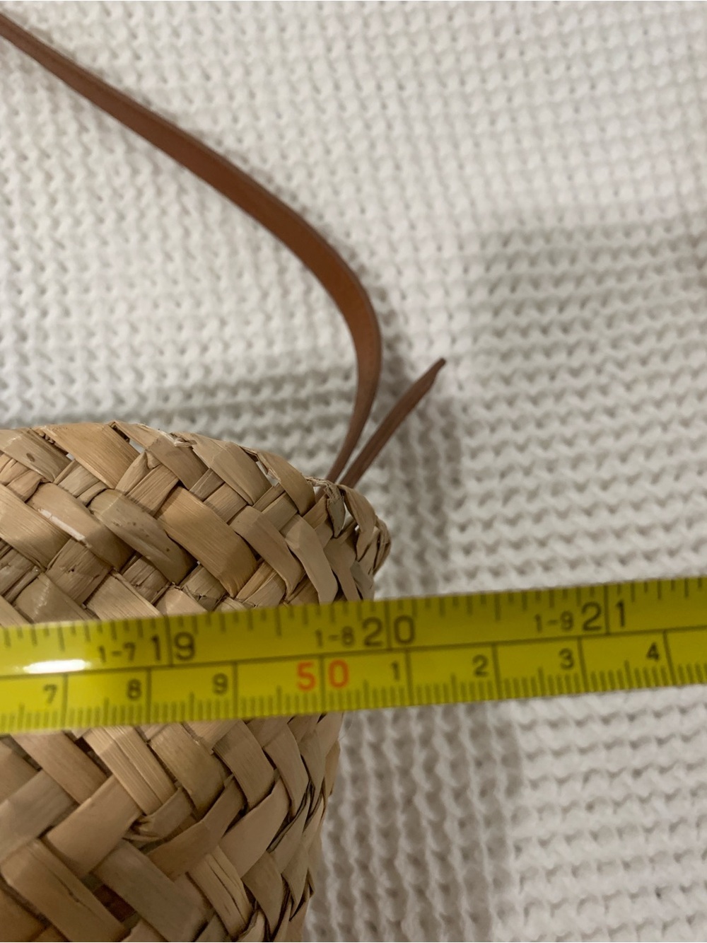 Woven Straw Tote Bag with Tan Leather Trim - Picture 9 of 10